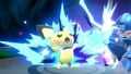 Pichu using its Final Smash, Volt Tackle, on Mega Man on Pokémon Stadium.