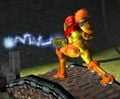 Using her Grapple Beam on Brinstar.