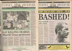 Some of the Star Observer's covers from the time of the bashings and murders