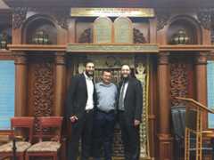 From left to right: Synagogue teen programming director Yaniv Meirov, lay leader Simcha Mushayev and Rabbi Ilan Meirov are excited about the expansion of their synagogue, the Beth Gavriel Center of Bukharian Jews, in Queens, New York. (Rachel Delia Benaim) 