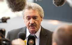 Luxembourg's Foreign Minister Jean Asselborn speaks with the media as he arrives for a meeting of EU foreign ministers in Luxembourg on Monday, June 25, 2012 (AP Photo/Virginia Mayo)