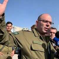 Col. Moshe Tetro speaks during a briefing at the Kerem Shalom border crossing with Gaza on January 10, 2024. (Charlie Summers/Times of Israel) Col. Moshe Tetro speaks during a briefing at the Kerem Shalom border crossing with Gaza on January 10, 2024. (Charlie Summers/Times of Israel)