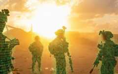 AI-assisted illustration made from a photo showing IDF soldiers operating in the Gaza Strip published by the military on October 3, 2025. (Israel Defense Forces/Times of Israel)