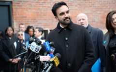 New York City mayor-elect Zohran Mamdani talks to reporters at a news conference in New York, November 17, 2025. (AP/Seth Wenig)