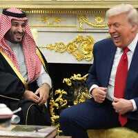 US President Donald Trump meets with Saudi Arabia's Crown Prince Mohammed bin Salman in the Oval Office of the White House in Washington, November 18, 2025. (Evan Vucci/AP)
