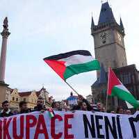 Pro-Palestinian, anti-Israel protesters attend a rally in Prague, Czech Republic, on October 18, 2023. (AP Photo/Petr David Josek)