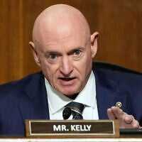 FILE - US Democratic Senator Mark Kelly of Arizona speaks during a Senate Armed Services Committee hearing at the Capitol in Washington, January 14, 2025. (AP Photo/Ben Curtis, file)