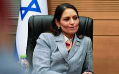 British Shadow Foreign Secretary Priti Patel speaks to The Times of Israel from the Knesset, November 25, 2025 (Office of The Rt Hon Priti Patel MP)