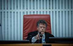 High Court President Isaac Amit leads a court hearing on petitions against the appointment of retired judge Yosef Ben-Hamo to lead the probe into the Sde Teiman abuse leak, at the High Court of Justice in Jerusalem, November 27, 2025. (Yonatan Sindel/Flash90)
