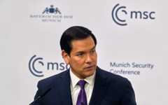 United States Secretary of State Marco Rubio speaks during the Munich Security Conference in Munich, Germany, Feb. 14, 2026. (AP Photo/Michael Probst)