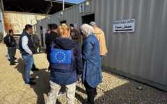 Palestinians move through the Rafah Crossing as a European Union official looks on, February 2026 (EUBAM) Palestinians move through the Rafah Crossing as a European Union official looks on, February 2026 (EUBAM)