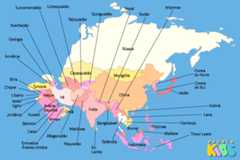 Mapa mostrando a localização dos países da Ásia.