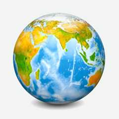 Globo terrestre com ênfase no Oceano Índico.