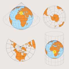 Ilustração de projeções cartográficas.