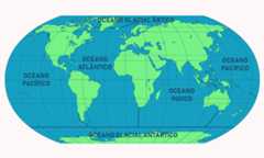 Mapa-múndi com os cinco oceanos.