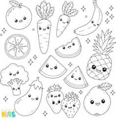 Desenho de frutas e legumes para pintar