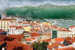 Representação de tsunami, um efeito provocado pelo maremoto.