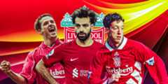 Mo Salah, Robbie Fowler, Michael Owen all in Liverpool kit with Liverpool theme