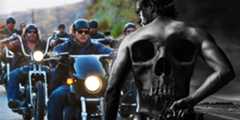 Sons of Anarchy collage featuring the SAMCRO club and Jax