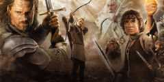 Promotional image for The Lord of the Rings: The Return of the King featuring characters with weapons drawn