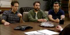 Glenn Howerton as Dennis Reynolds, Charlie Day as Charlie Kelly, and Rob McElhenney as Mac in It's Always Sunny in Philadelphia