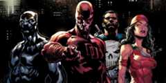 Daredevil, Black Panther, Punisher, and Elektra from Marvel Comics.