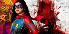 The poster for Daredevil: Born Again (2025) next to Kamala Khan in her supersuit in the poster for Ms. Marvel (2022)