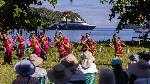 Dancers greeted the cruise ship's passengers as they stepped ashore on Neira Island, Banda Islands, Central Maluku, Maluku, on October 18, 2025. Tempo/Nita Dian