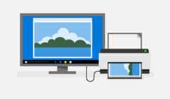 A drawing of a printer connected to a computer..