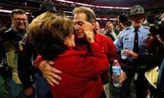 Terry Saban pinches Nick Saban's cheek after 2018 SEC Championship Game