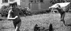Mowing the lawn, 1970