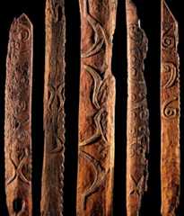 Carved planks from a Moriori house