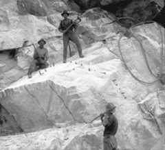 Workers at the Tākaka Hill marble quarry