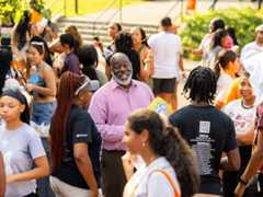 Tyvi Small, Vice Chancellor for Diversity and Engagement, visits with students at the Frieson Black Cultural Center during a Multicultural Student Life welcome back event on August 22, 2023. Photo by Steven Bridges/University of Tennessee.