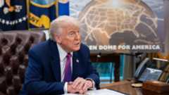 US President Donald Trump presenting the government's 'Golden Dome' missile defense plan at the Oval Office