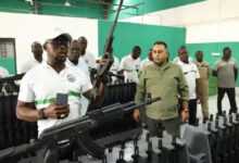 Defence Industries Corporation of Nigeria-D7G (DICON-D7G) leaders at the DG-103 rifle factory in Kaduna.