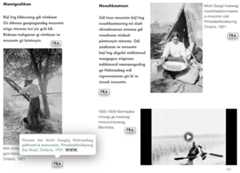 A page from the e-book with three black-and-white images of people demonstrating different stages of wild rice harvesting. 
