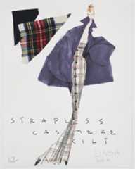 Isaac Mizrahi, sketch for “Extreme Kilt” gown, fall 1989. Photograph by Richard Goodbody, Jewish Museum, New York.