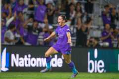 Image of Haley McCutcheon scoring the opening goal in Orlando's home playoff win over Seattle.