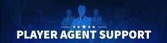 player agent support banner: Three guys wearing suits. Standin in center. Five stars are layered on top of them. On the bottom of the stars is a headline: Player Agent Support