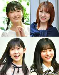  右上から時計回りに石田亜佑美、北川莉央、岡村ほまれ、山崎愛生