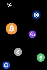 Collection of popular cryptocurrency coins supported by Trezor Suite - left view