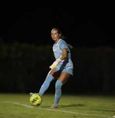 Texas State Freshman goalkeeper Brooklyn Escobar(0) passes the ball to a teammate. Sunday, Sept. 21, 2025, at Bobcat Soccer Complex, the Bobcats beat Troy 1-0