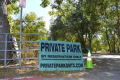 Private Park sits vacant, Sunday, Oct. 12, 2025, at 313 Nicola Alley. Private Park is available to rent for four hours or a full day and includes cushioned seating, BBQ and fire pits, a treehouse with chalkboards, a swing set and a stage.