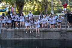 Texas State's women's soccer team jumps into Sewell to celebrate winning the Sun Belt Conference, Monday, Nov. 10, 2025 in San Marcos.