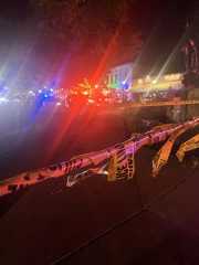 San Marcos police blocked off Hopkins Street with tape while investigating the shooting, Saturday, Nov. 1, 2025, at The Square. The shooting was one of three that occurred that night and it left one person dead.