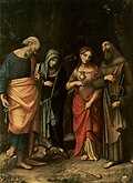 Deutsch: Vier Heilige, von links: Hl. Petrus, Hl. Martha, Hl. Maria Magdalena, Hl. Leonhard by Correggio, c. 1517