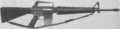 An early M16 rifle: note "duckbill" flash suppressor, triangular grip, and the lack of forward assist and brass deflector