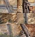 Holz mit Geschichte an dem mittelalterlichen Wirtschaftsgebäude