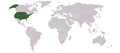 A world map with the USA